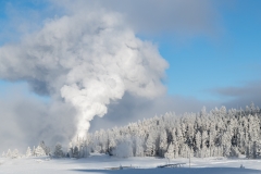 Castle Geyser steams on a bitter cold morning, Yellowstone National Park.