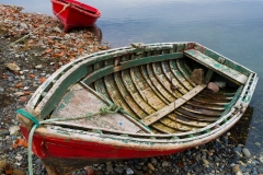 Red boats, Puerto Natales, Chile.